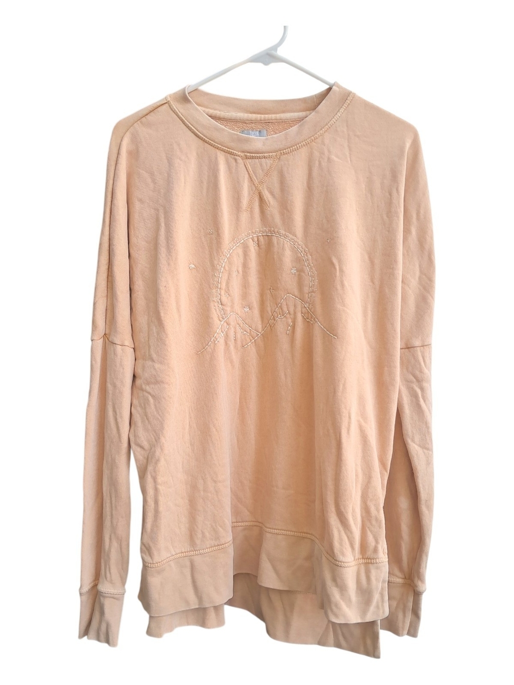 True Craft Peach Crewneck Sweater with Subtle Mountain Embroidery